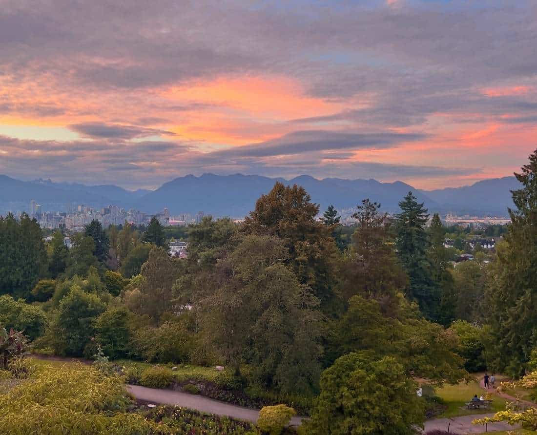 Sunset views at Seasons in the Park at Queen Elizabeth Park has one of the best summer patios in Vancouver
