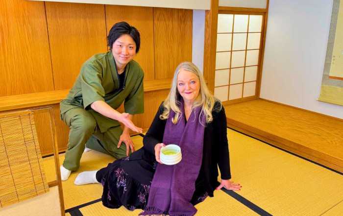 Home 34 Mori Matcha, founded by Keiya Morikawa shows writer Wendy Nordvik-Carr how to make authentic Kyoto Matcha tea. Photo: Melanie Lomond©